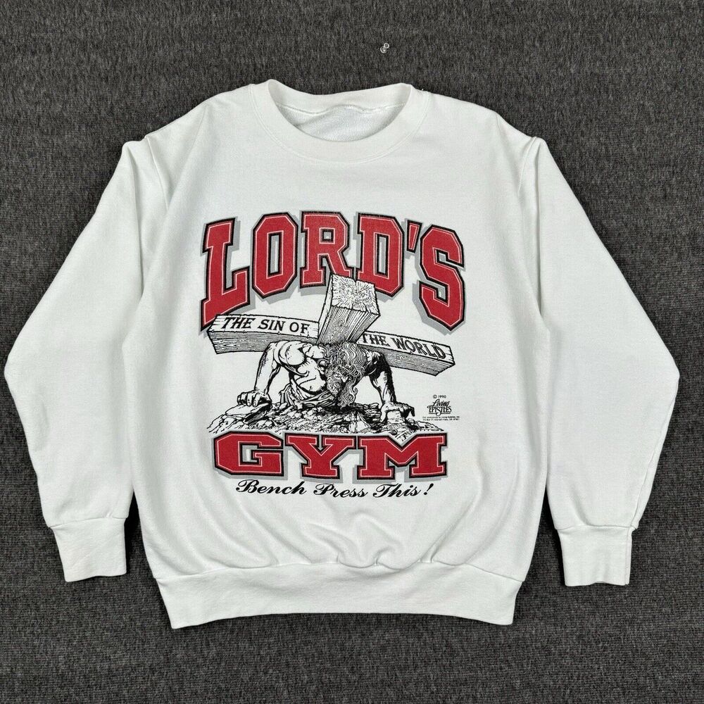 Vintage Lord’s Gym Sweatshirt Men’s Large White Religion Christianity Church 90s